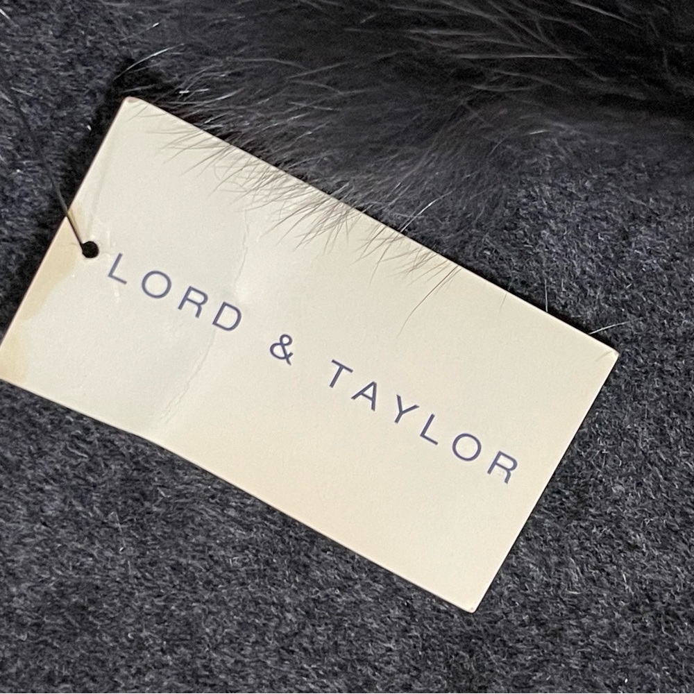 Lord & Taylor Charcoal Wrap with Dark Fur Trim - Picture 3 of 6